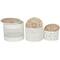 White Metal Laser Cut Metal Decorative Jars with Carved Wood Lids Set